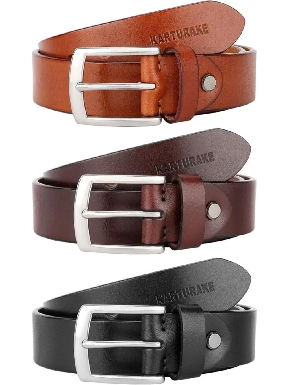 Men's 5mm Thick Full Grain Leather Heavy-Duty Belt with Silver Buckle - Durable
